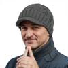 Мужская вязаная зимняя шапка с флисом - Теплая шапка без полей с коротким козырьком, подходящая для людей среднего и пожилого возраста, толстая шапка, защищающая от холода