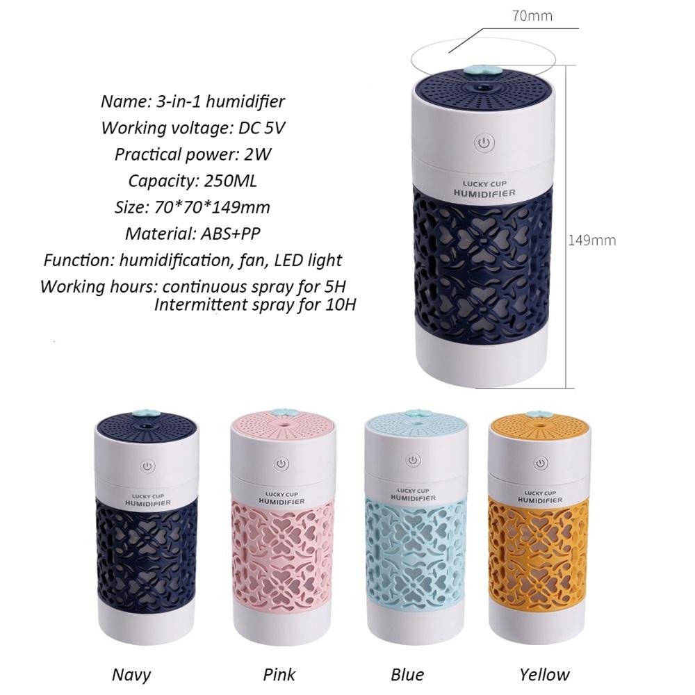 3 In 1 Mini Lucky Cup Humidifier Usb Ultrasonic Aroma Diffuser Essential Oil Diffuser With Led Light Usb Fan For Car Humidifiers