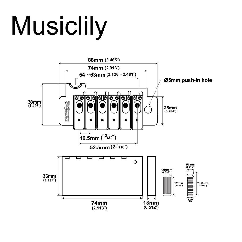 Wilkinson Individual Saddle Full Block ST Guitar Tremolo Unit Bridge для Fender Strat с 2 хромированными 10,5-миллиметровыми вставными рычагами Squier/Mexican,
