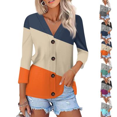 Женская модная повседневная рубашка на пуговицах с геометрическим принтом в полоску, топ-кардиган с рукавом три четверти