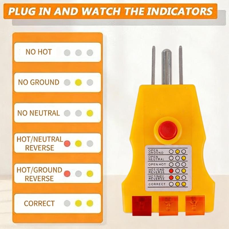 US Standard 3 Prong Outlet Tester with Safety Detections Function Lightweight Designs Device for House & Travel Use