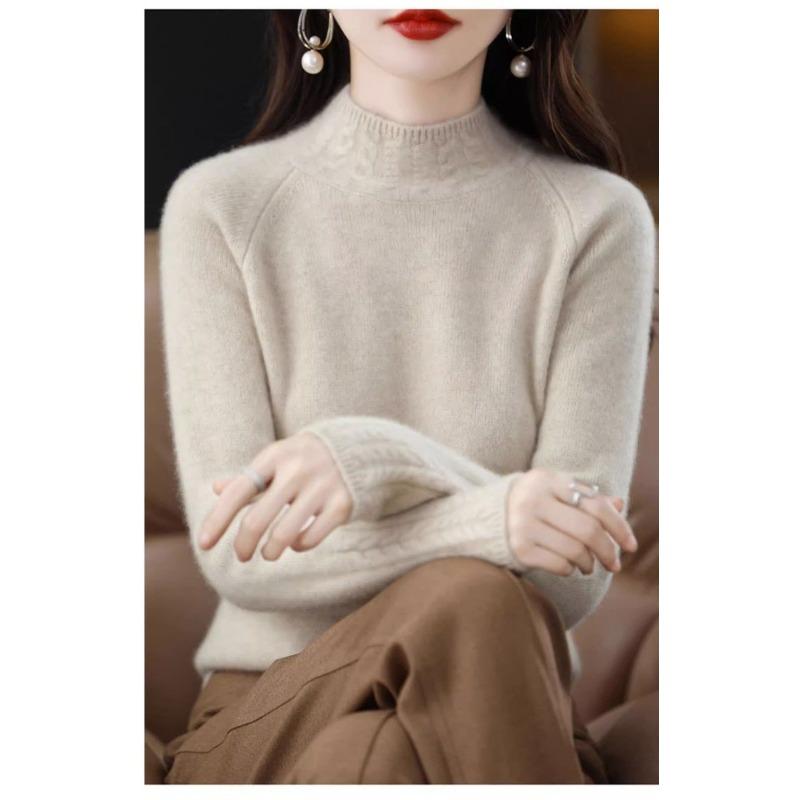 Трикотажный свитер на основе Женский свитер с полувысоким воротником Однотонный вязаный пуловер Теплая удобная рубашка Осень и зима