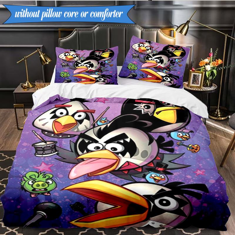 Red Birds Characters Collage 3pcs K-pop music group Bedding set,Ideal for Bedroom, Dormitory,Including Duvet Cover And 2pcs Pillowcases,Fan gifts