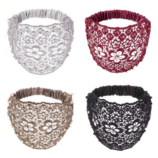 4 шт. Женская повязка на голову с цветочным кружевом, полым дизайном, искусственным жемчугом, обруч для волос, бохо-стиль, широкие эластичные аксессуары для волос