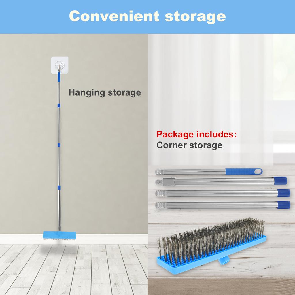 Long Handle Floor Scrub Brush Stainless Steel Wire Deck Brush Household Cleaning Tools Stiff Bristle Broom for Concrete Floor