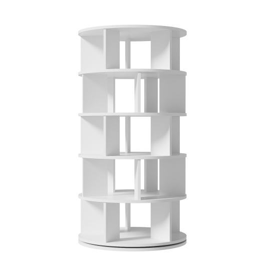 Shoe Rack Rotatable Angle White Finish Round 5 Tiers Stable Base Large Capacity Wooden Shoes Storage Stand Home
