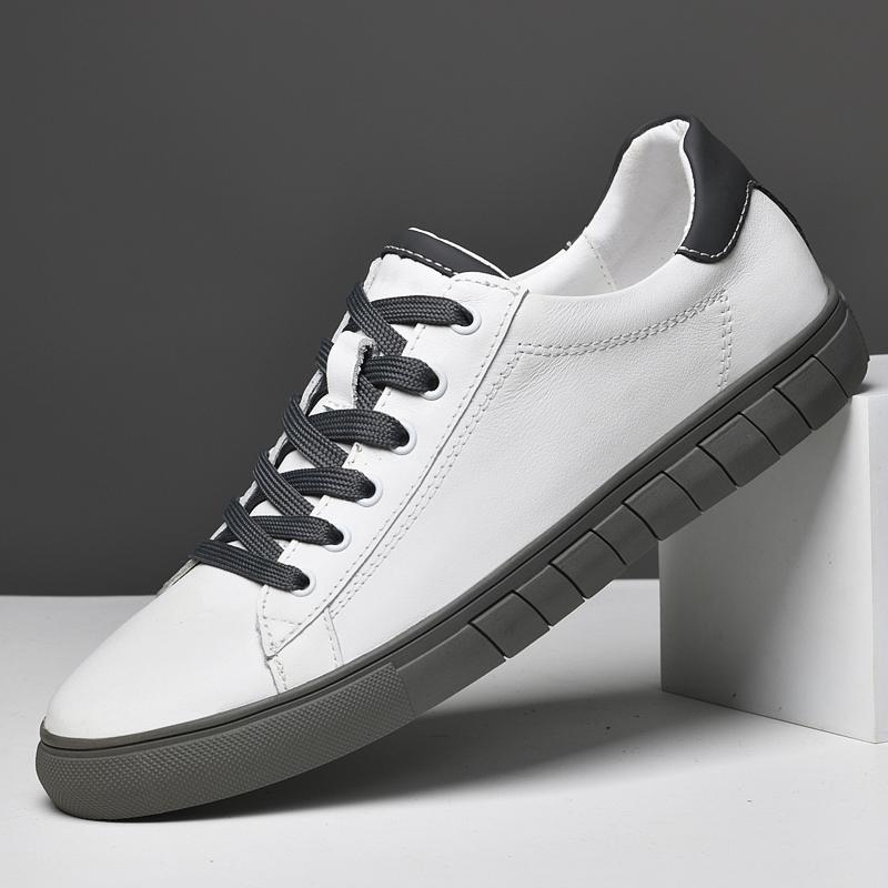 Genuine Leather Flats Sneakers Men Solid Color black white Simple All-match Basic Shoes lace up oxfords Casual Male shoes