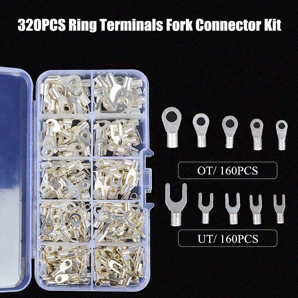 320 шт. неизолированных наконечников для проводов, кольцевых вилочных клемм, кольцевых клеммных соединителей, механического оборудования
