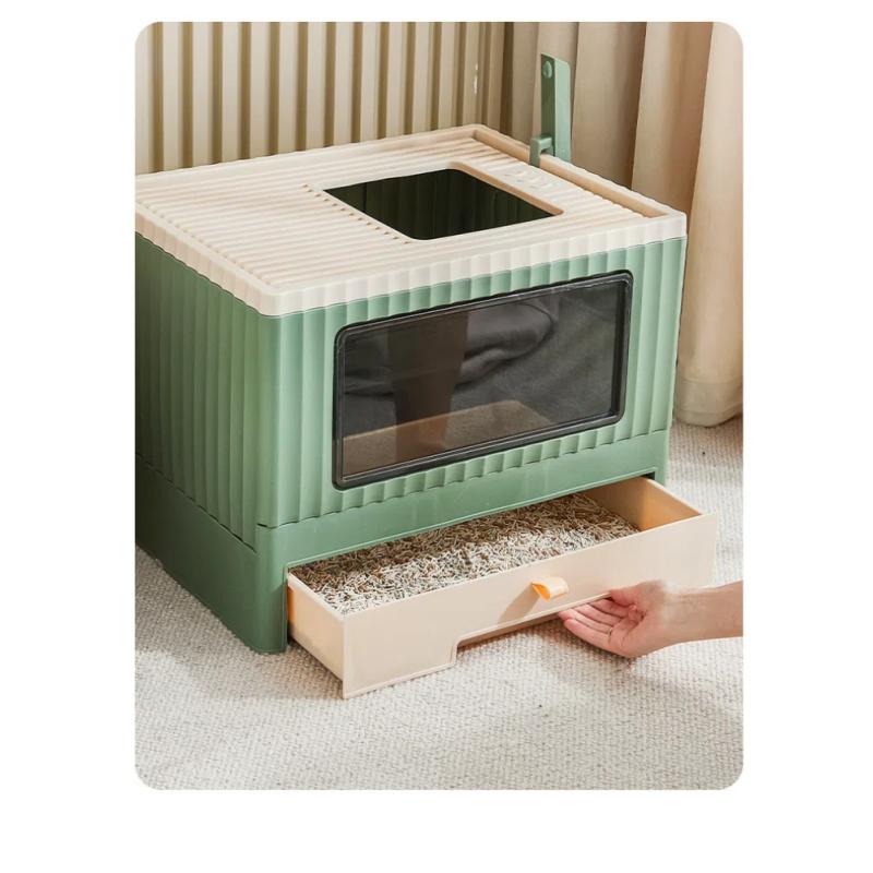 Drawer-type Foldable Cat Litter Box Household Semi-enclosed Anti-odor Cat Toilet Large Cat Poop Basin Potty Pet Supplies