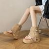 Popular Thick-soled Trousers, Cool Boots for Women In Summer 2025, New Small Men, Heightening Muffin, Side Zipper, Toe Sandals Tide