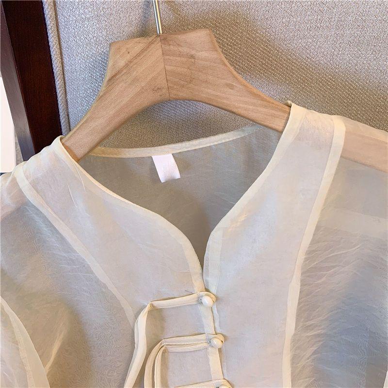 Новый китайский стиль ретро простой пряжка солнцезащитная одежда свободный дышащий топ темпераментная куртка