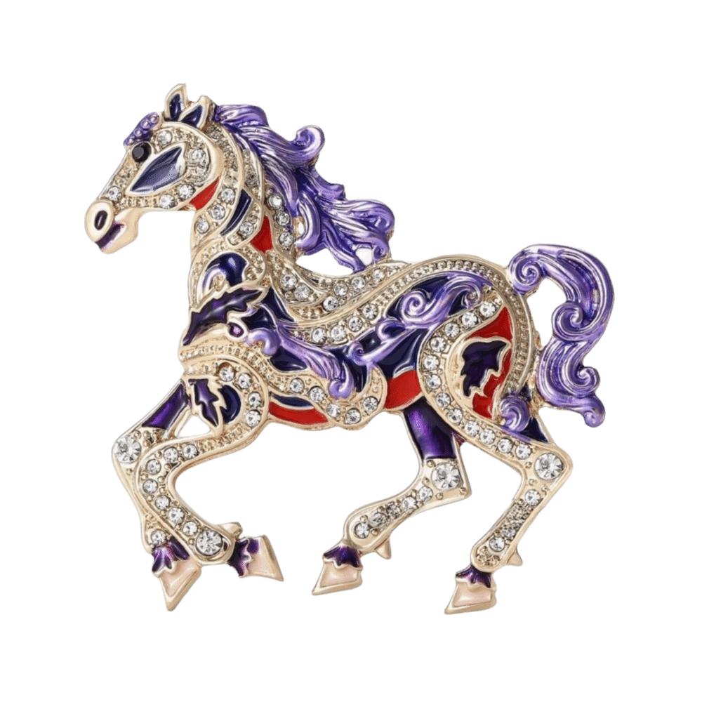 Retro Enamel Rhinestone Horse Brooch Chinese Style Animal Lapel Pins Zodiac Pin Women Accessories