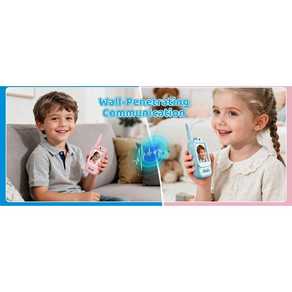 Video Walkie Talkies for Kids 2 Pack Rechargeable Intercom Walkie-talkie Cute 2 Inch Screen One-Click Call For Kids Gifts
