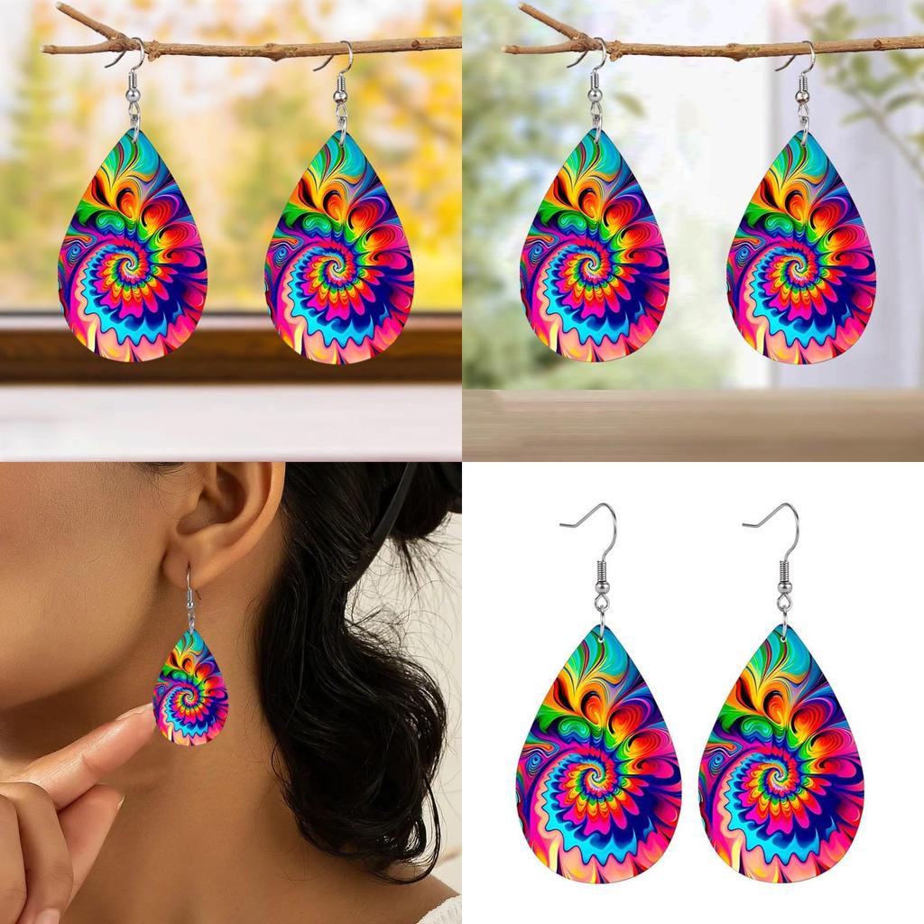 Fashion Colored Pattern Water Droplet Shaped Women Acrylic Earrings For All