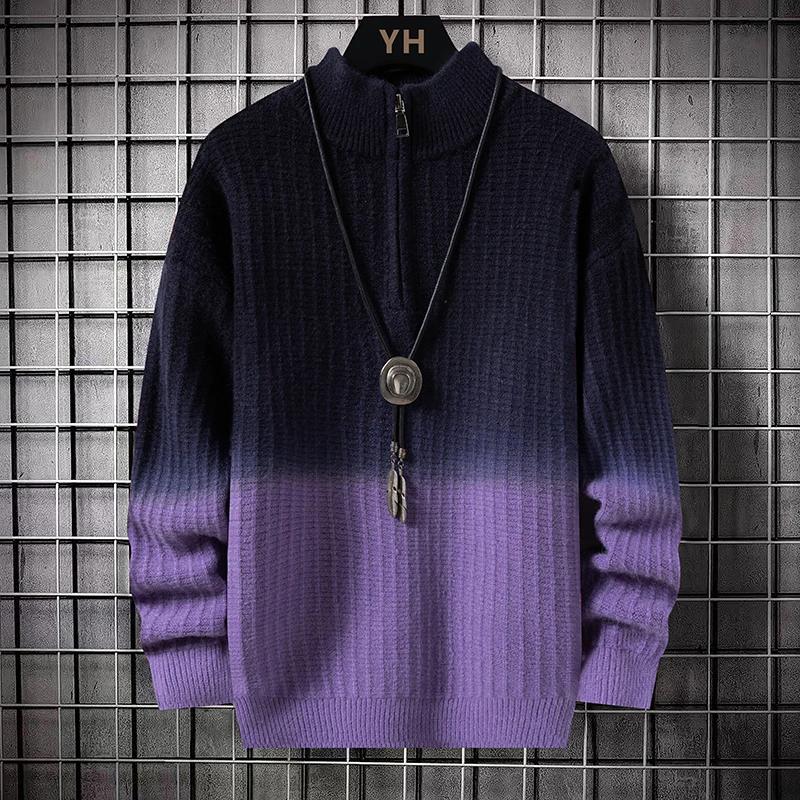 Мужской модный вязаный свитер, мужской повседневный пуловер с воротником на молнии, мужской свитер в стиле колор-блок, зимняя мода, мужской трикотаж, верхняя одежда