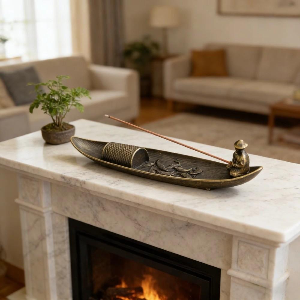 Old Men Fishing Incense Burner Metal Incense Stick Burner Aromatherapy Ornament Tea Room