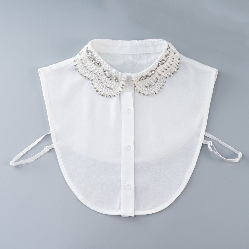 Rhinestones Shiny Fake Collar White Color Elegant Detachable Collar Handmade Beads Lace Design Blouse Collar Women Apparel