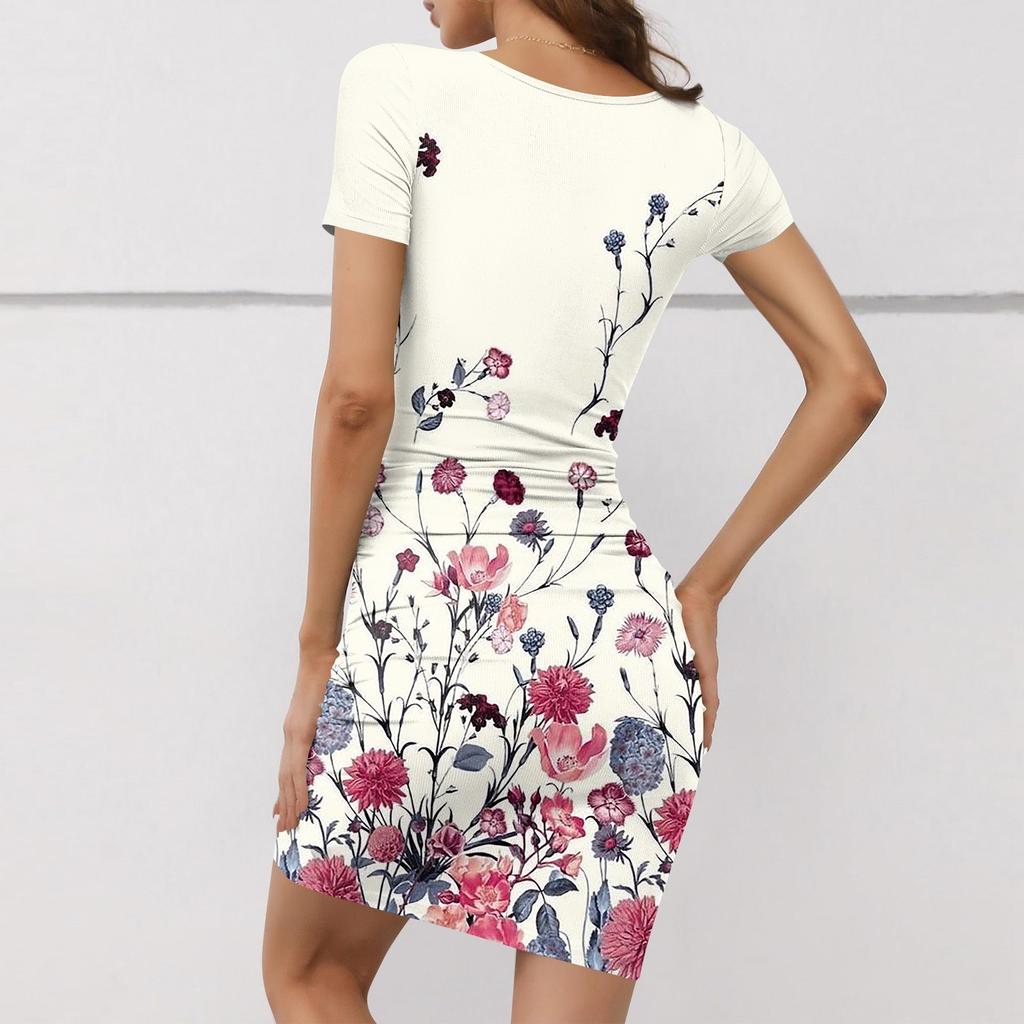 Женское модное повседневное принтованное облегающее облегающее летнее платье с коротким рукавом