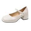 Mary Jane 2025 Summer New Women's Shallow Mouth Pearl Belt Thick Heel Small Leather Shoes Platform High Heels Single Shoes