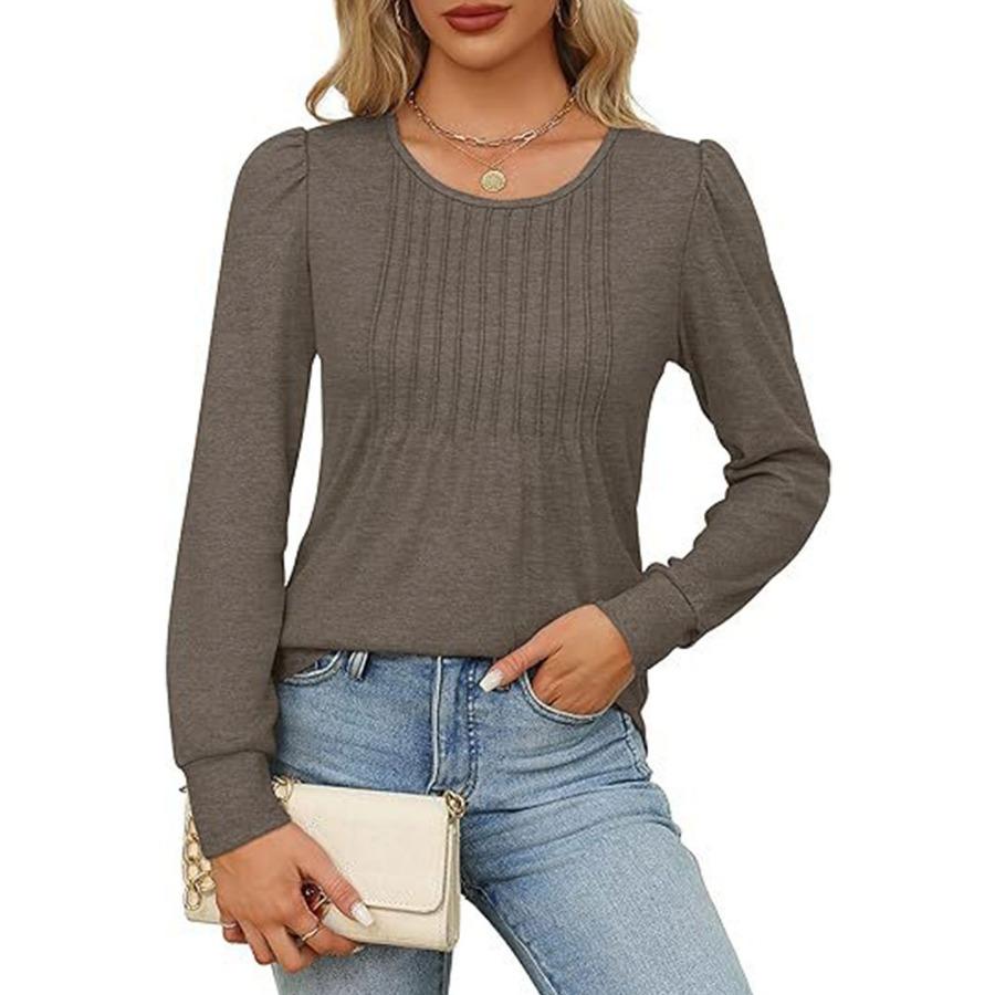 Осенняя женская футболка с длинным рукавом, модные топы, повседневные плиссированные свитера с низким круглым вырезом, женская одежда