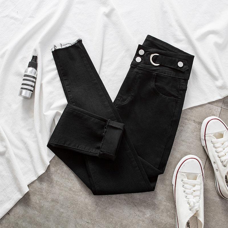 Women's High-Waist Skinny Jeans - Summer 2021 Elastic Slim-Fit Pencil Pants with Raw Edge Hem