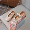 New Little Girl Fashionable Korean Style Pearl Princess Little Leather Shoes Crystal Dancing Shoes