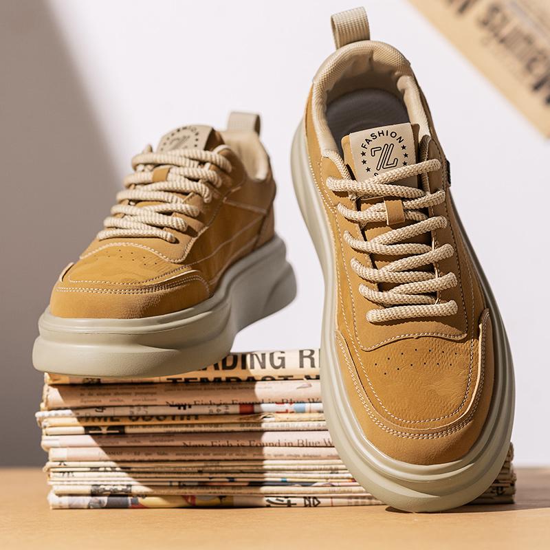 Мужская повседневная кожаная вулканизированная обувь, модные дизайнерские кроссовки на платформе, противоскользящие кроссовки для вождения, тенниса, бега, 2024Новинка
