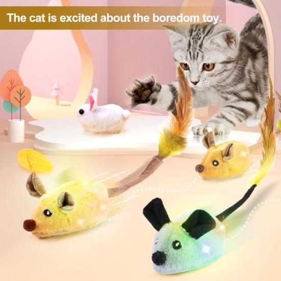 Cat Toy Rechargeable LED Interactive Simulation Mouse Toy Realistic Moving Mouse with Feather