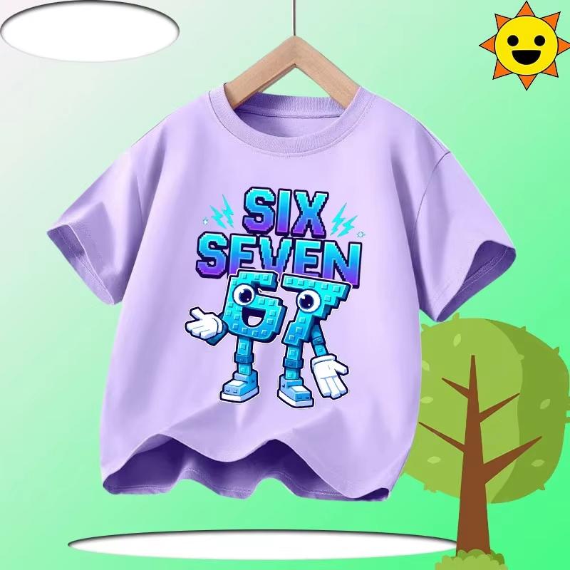 Kids Purple SIX SEVEN 67 Fire Lightning Graphic TShirt Soft Cotton Game Tee for Boys Girlsdf0173