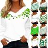 Женский свободный повседневный топ с длинными рукавами и принтом из плюша с V-образным вырезом, топ с длинными рукавами