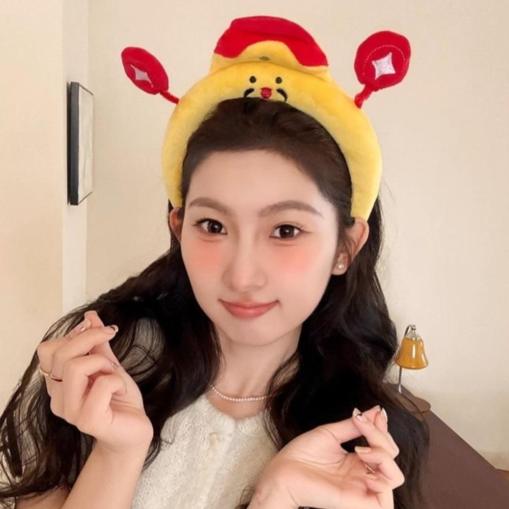 God of Wealth New Year Plush Headband Dragon Face Washing Hair Hoop Funny Hair Hoop Makeup