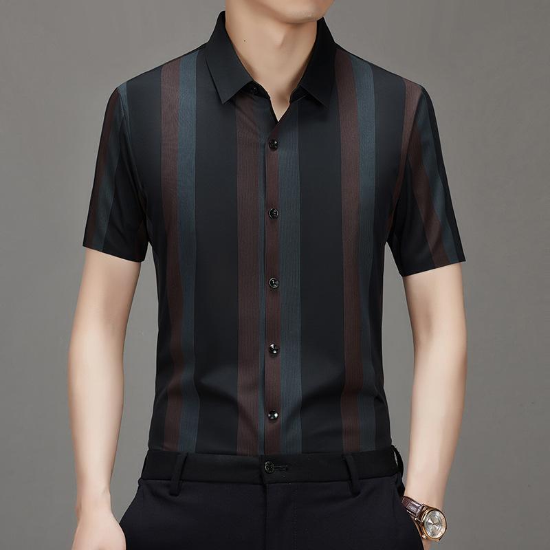 Men's Striped Shirt Short Sleeve Men's Spring Summer Men's Dad Clothes