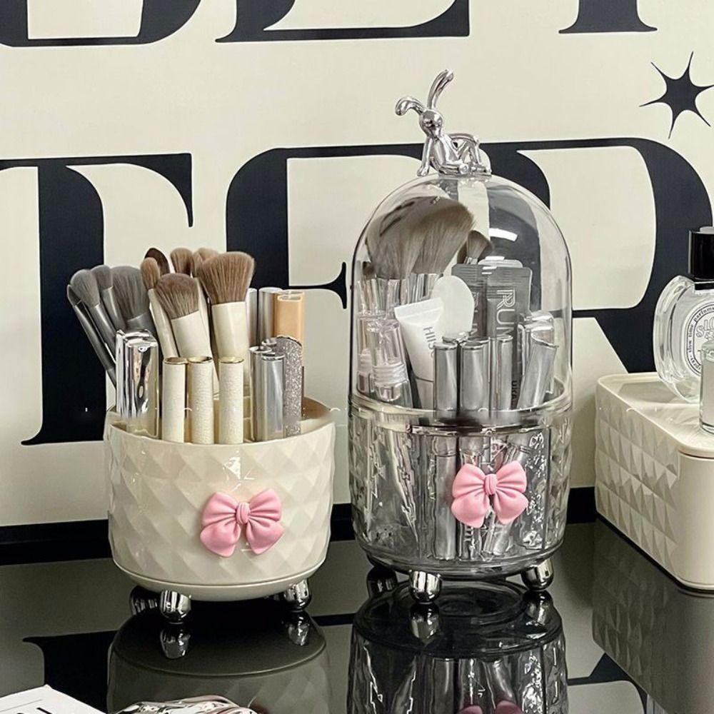 Вращающийся на 360° органайзер для косметических инструментов с крышкой, вращающееся хранилище для кистей, туалетный столик, ванная комната
