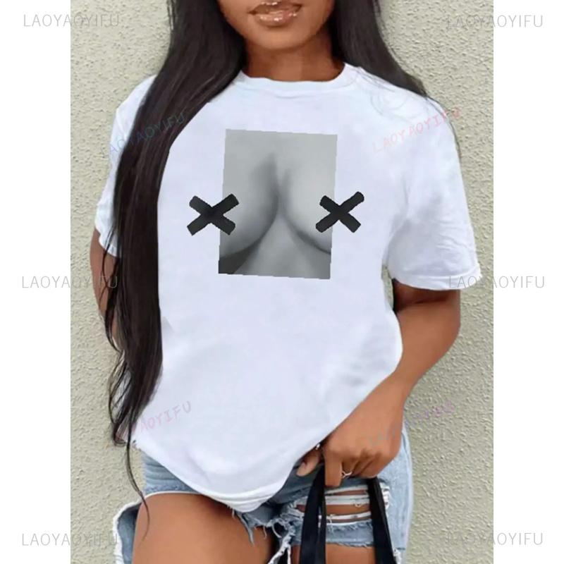 Cotton Women T-shirt Body Graphic Print Short Sleeve Summer Fashion Breathable O-neck Tees Clothing Soft Outdoors Female Clothes