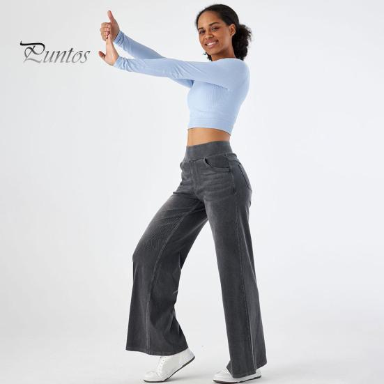 Женские джинсы с карманами, эластичные, с высокой талией, однотонные, длинные, прямые, широкие брюки для ежедневных поездок на работу