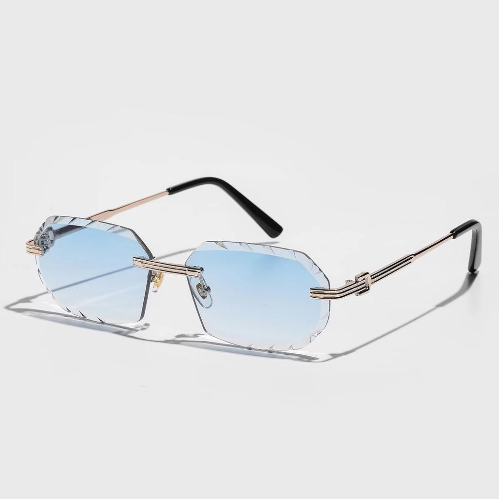New Rimless Luxury Sunglasses Diamond Cut Sun Shades For Man And Women Designer Brand Glasses Uv400 Frameless Eyewear