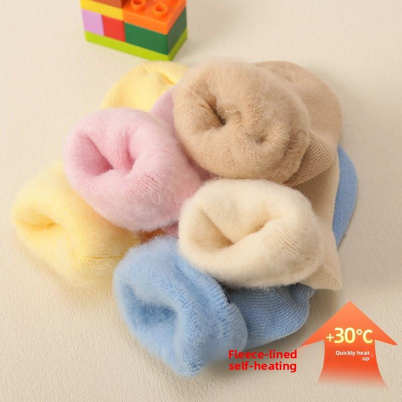 Boys' and Girls' Fleece-Lined Thickened Mid-Calf Socks for Autumn and Winter