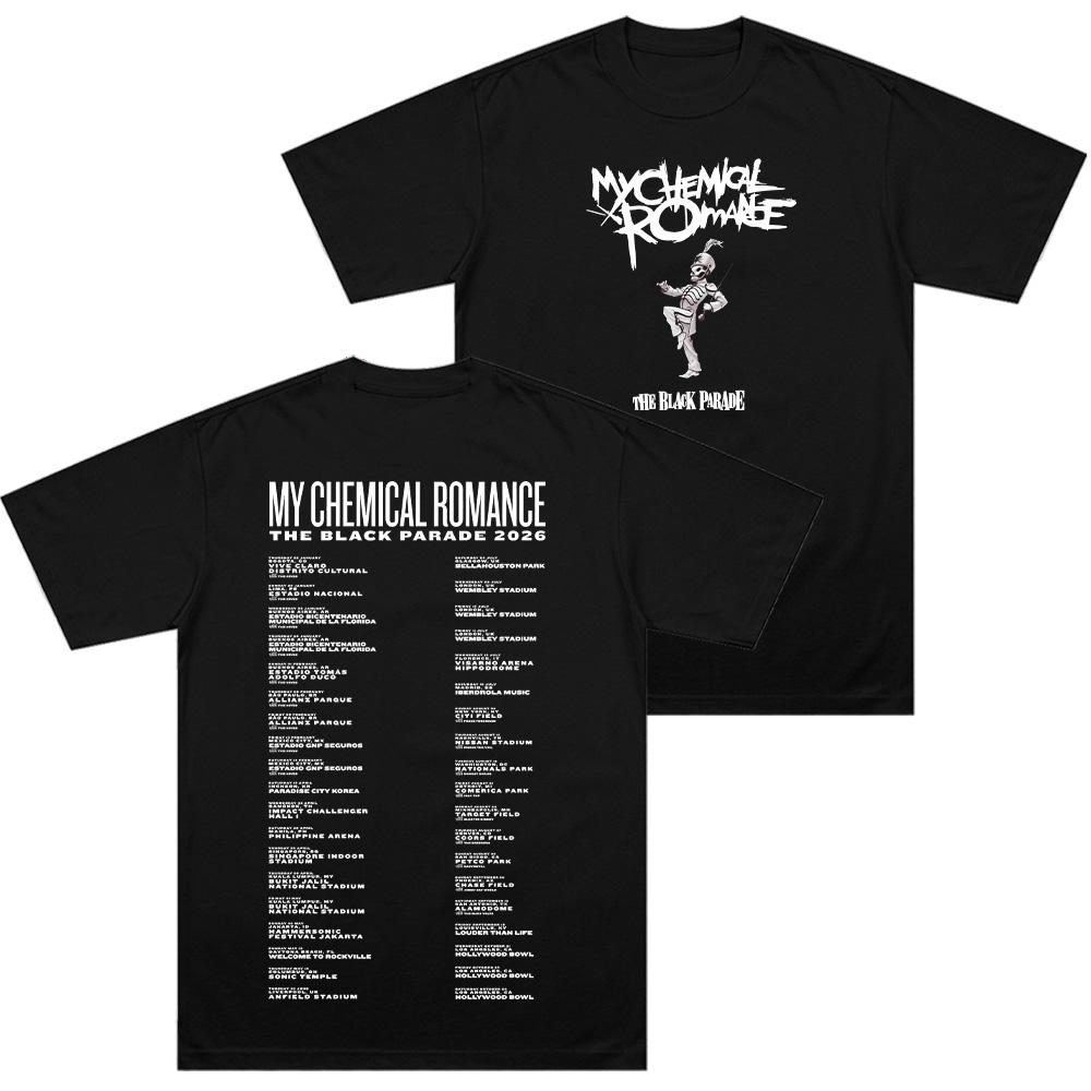 Черный Парад 2026 Тур Футболки Рок-группа My Chemical Romance Хлопок Удобная Одежда Женщины Мужчины Модный Графический Футболка Cas...