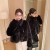 Экологически чистая шуба Зимняя маленькая новая имитация лисьего меха Модная женская одежда Черный воротник-стойка Топ Трендовый