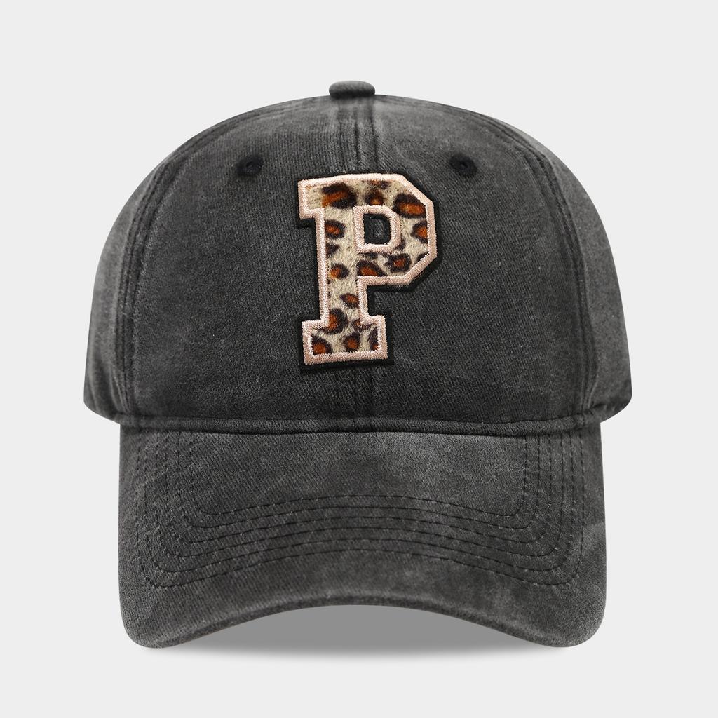 Black Baseball Cap, 26 English Letters Leopard Print Duckbill Hat, Women's Retro Fashion Sports Sun Hat, Trendy Cap