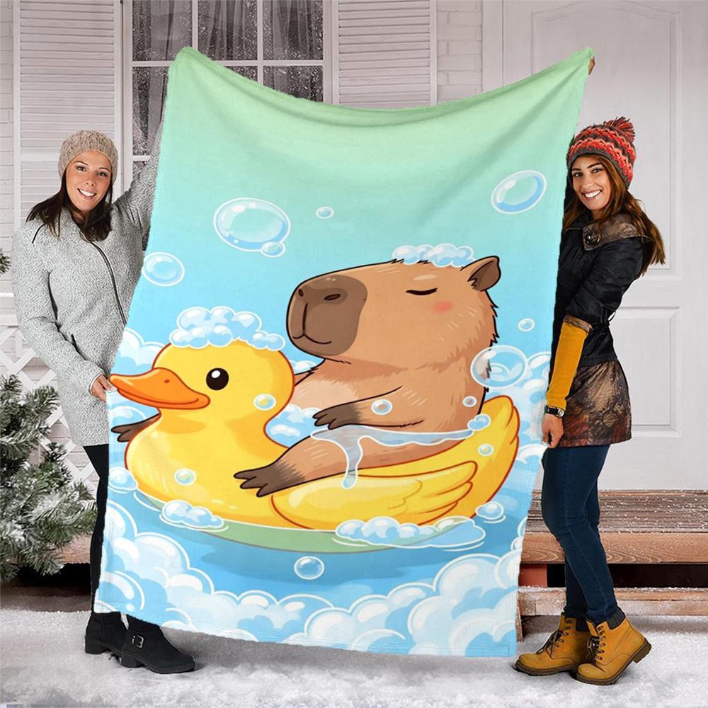 1pc Capybara Bath Print Outdoor Blanket, Lightweight Polyester,