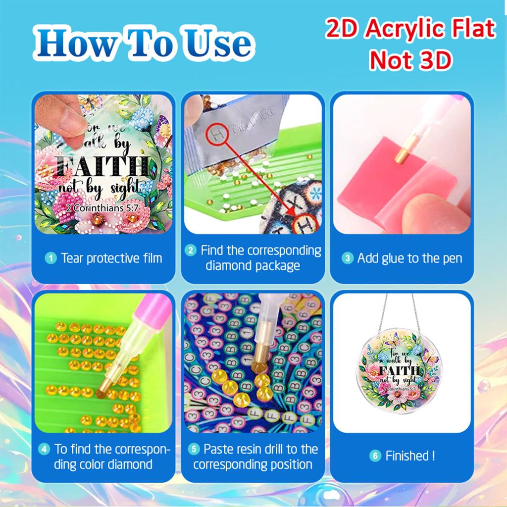 4pcs DIY 2D Flat Acrylic Diamond Painting Dots Pendant Special Shaped 5D Diamond Art Painting Window Pendants for Home Decor