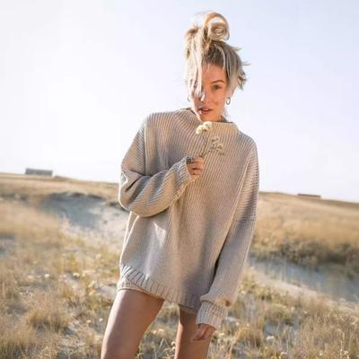 Женский зимний вязаный свободный повседневный однотонный свитер большого размера