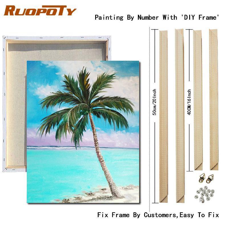 RUOPOTY Painting By Numbers Beach Drawing On Canvas Pictures By Number Handpainted Seascape Kits Home Decoration