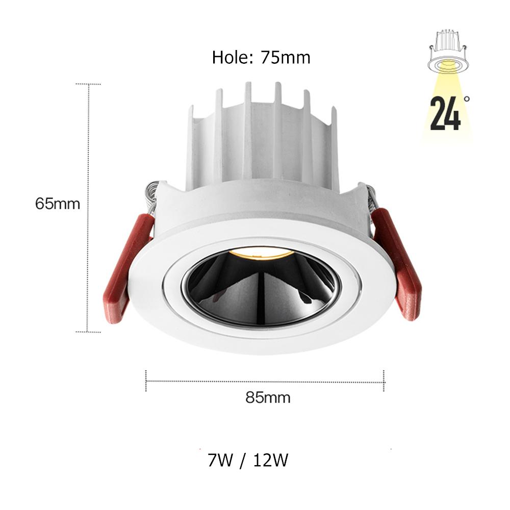 LED Recessed Downlights Anti-glare Angle Adjustable 7W 12W AC85-265V Dimmable Ceiling Spotlight Indoor Bedroom Living Lighting