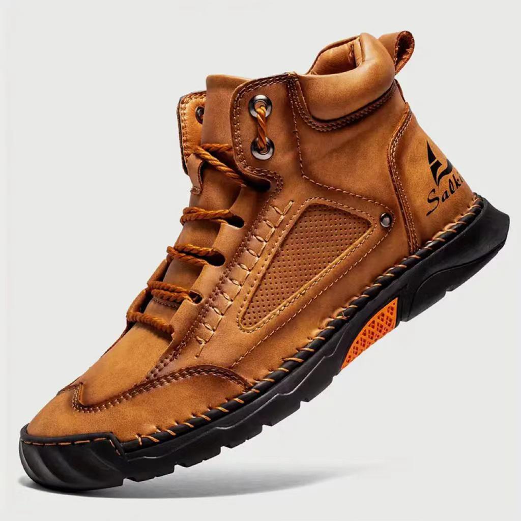 Men's Large Size Handmade Vintage Boots, Fashionable Lace-Up High-Top Casual Shoes, Spring and Autumn Outdoor Hiking and Trekking Boots