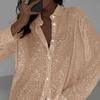 Spring Summer Shirt Lapel Long Sleeve Single Breasted Shirt Tops Sparkling Sequins