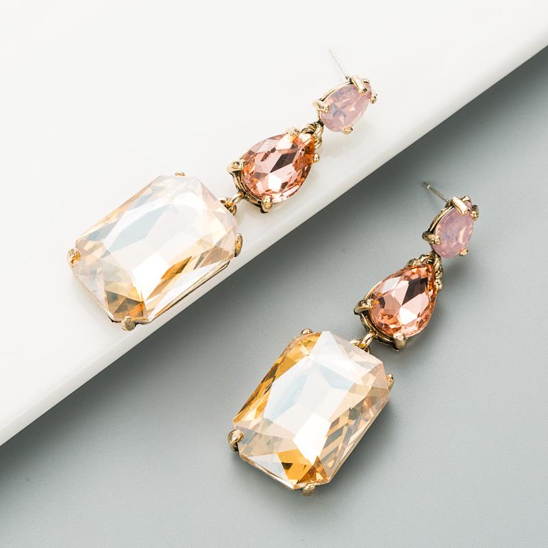 Женские серьги-капли с цветными кристаллами, простые универсальные серьги с большими стразами и геометрическим узором