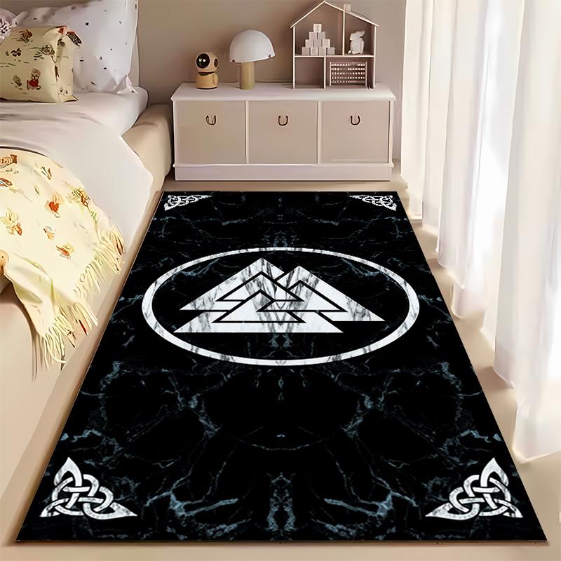 Area Rug, Viking Valknut Black Marble Celtic Corner Knot Poster, Living Room Decor, Non-Slip Mat
