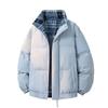 Unisex Winter Puffer Jacket Oversized Cotton Coat Stand Collar Plaid Print Warm Thick Outerwear Teens
